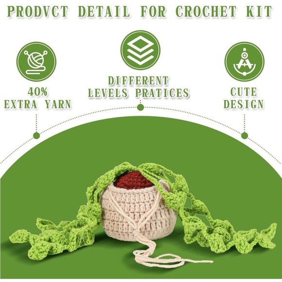 NEW! Crochet Kit Beginners Video Lessons 4 PC Cute Potted Plants Yarn Tassels - Picture 5 of 10